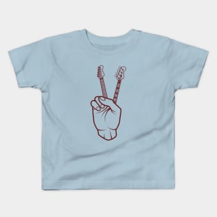 Guitar and Bass Outline Hand Peace Sign Light Theme Kids T-Shirt